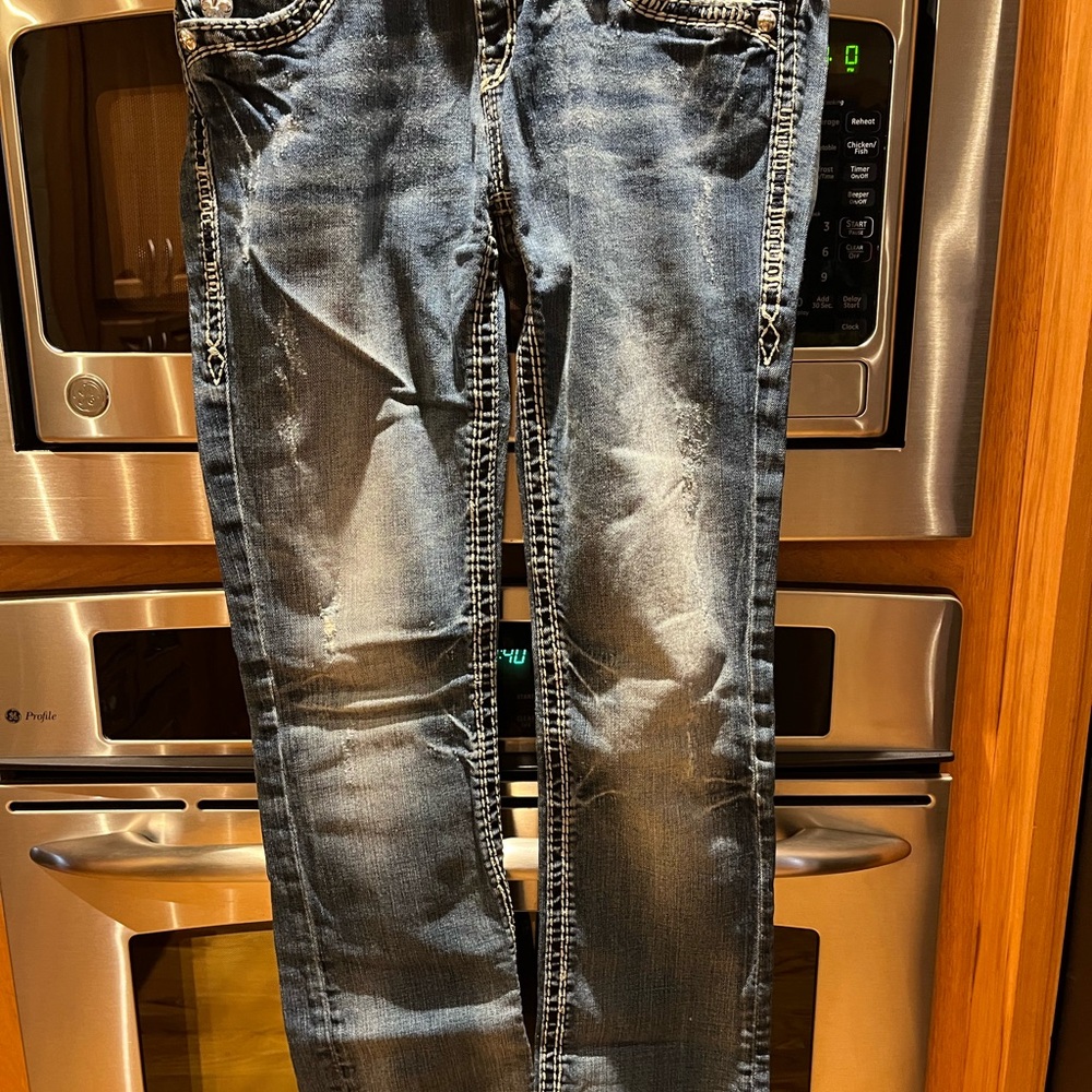 Rock Revival Blue Straight Leg Jeans Distressed Faded.  Adele.  29.
